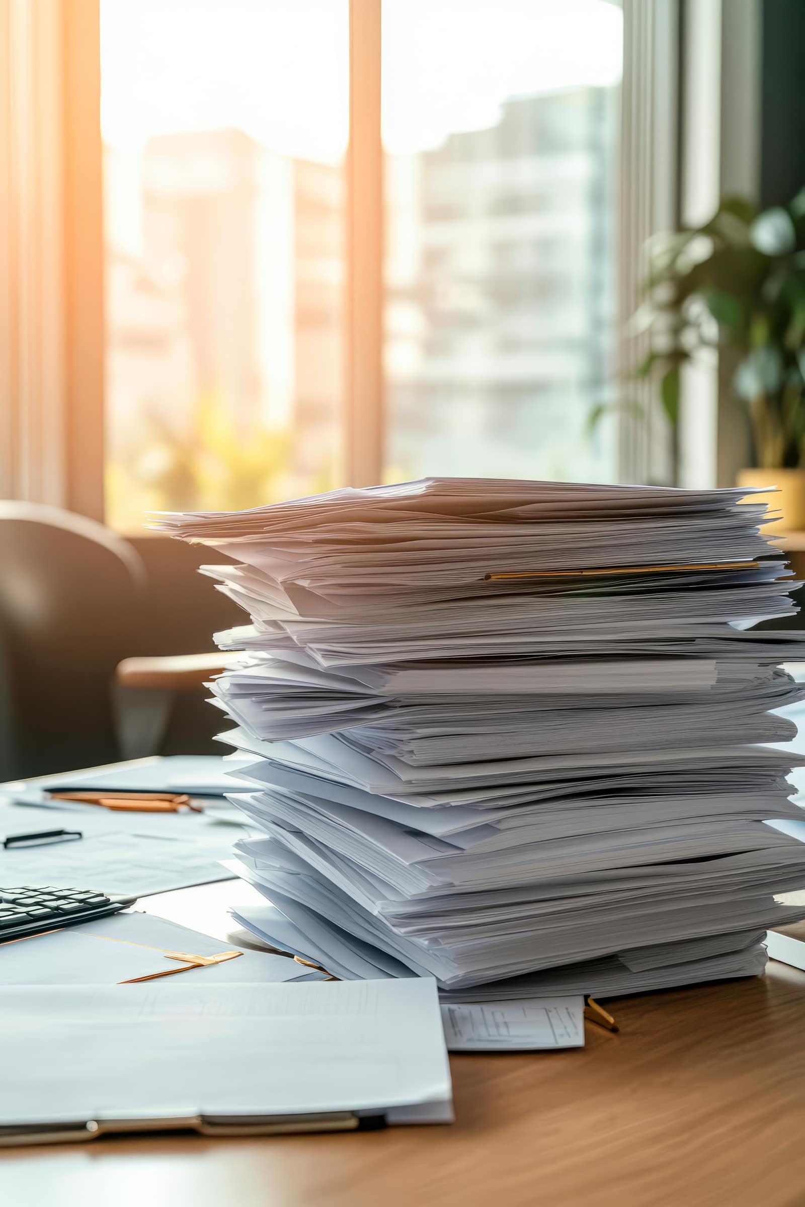 A desk buried in credentialing paperwork